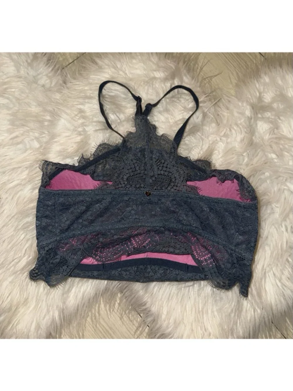 Pink Victorias Secret Push Up Bra High Neck Padded Lace UW Womens S (D-DD) Blue